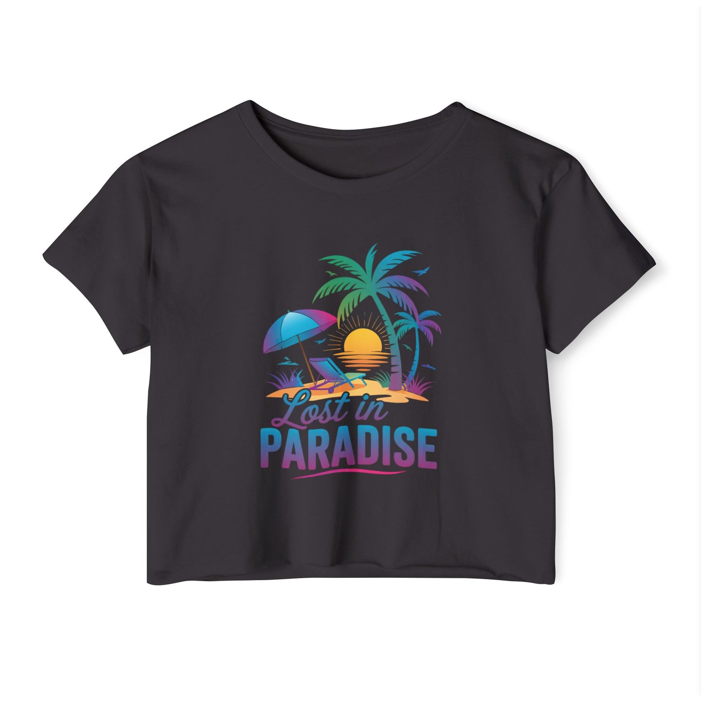 Summer Crop Top For Women, Beach Gifts For Her, Travel T-Shirt Croptop TShirt Merch, Lost In Paradise