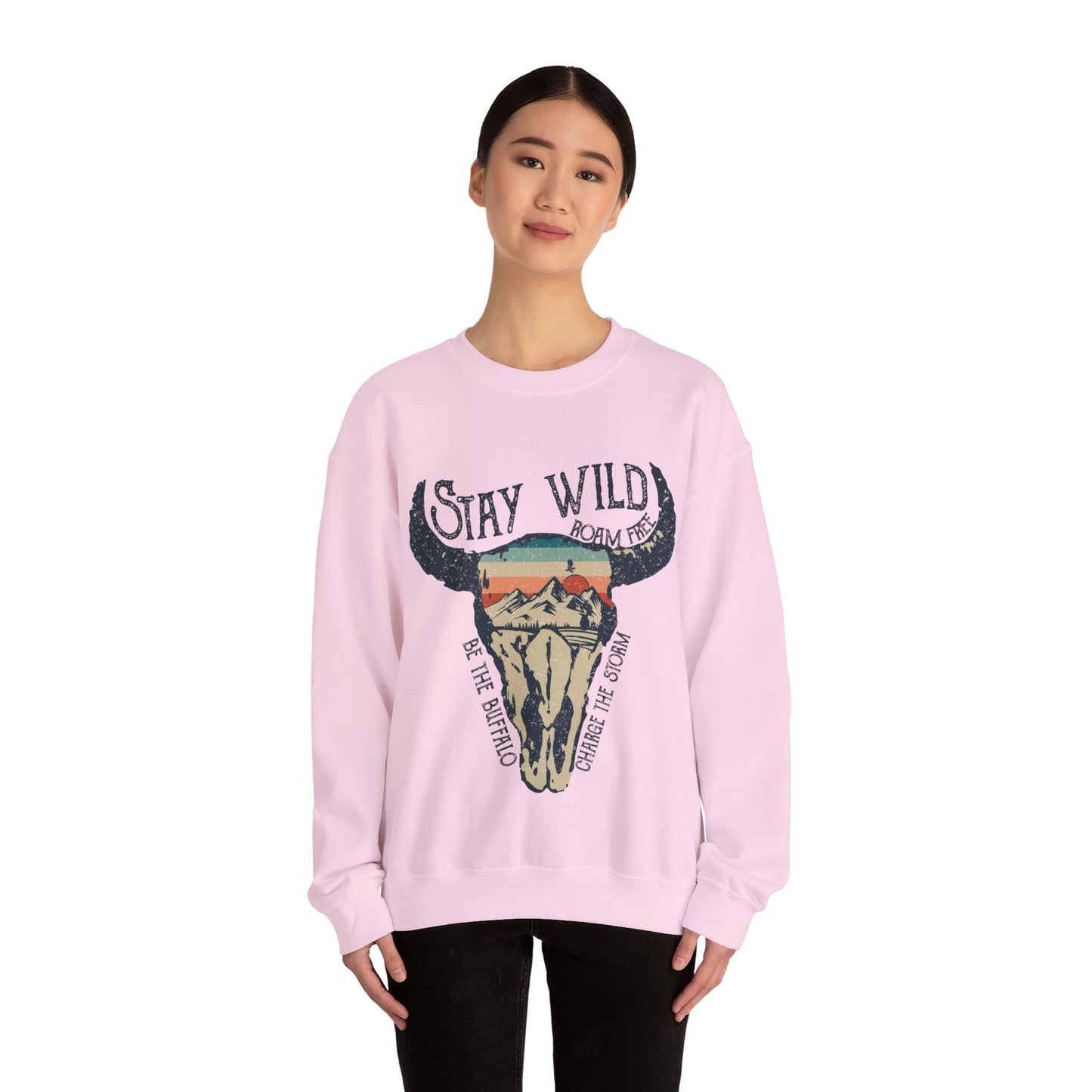 Buffalo Sweatshirt Skull Graphic Pullover Sweater | Desert Gifts For Teens Boho Outfit | Stay Wild