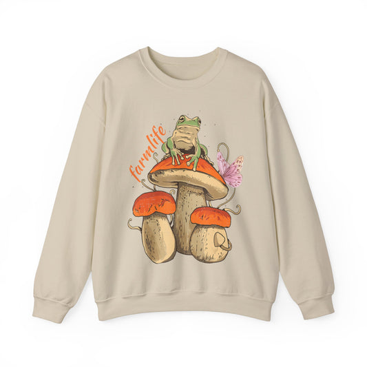 Cottagecore Sweatshirt Mushrooms Graphic Pullover Sweater | Farm Gifts For Frog Lovers | Farmlife