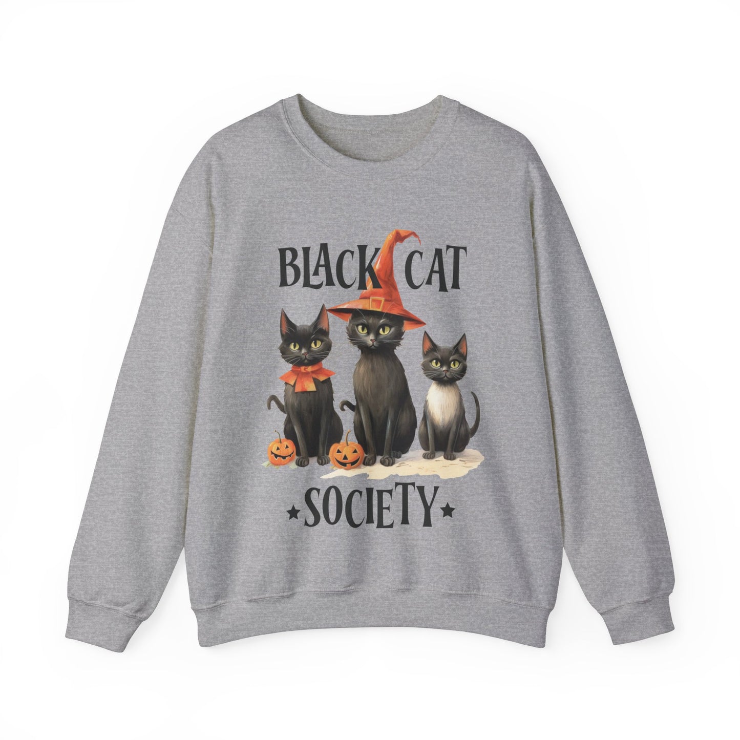 Cat Sweatshirt Halloween Graphic Pullover Sweater | Retro Gifts For Mom Cat Gift For Cat Lovers | Black Cat Society