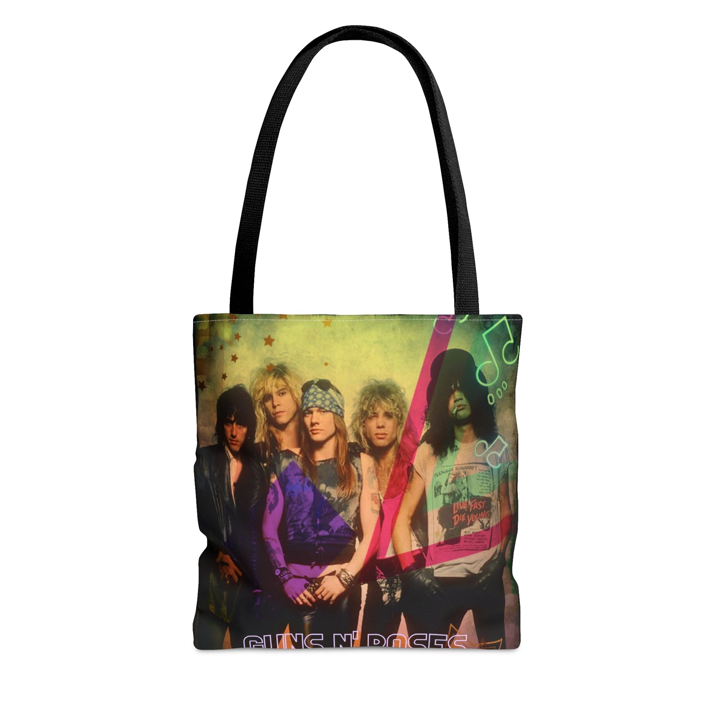 80s Rock Band Tote Bag - Beige Roses in Black Design For Women