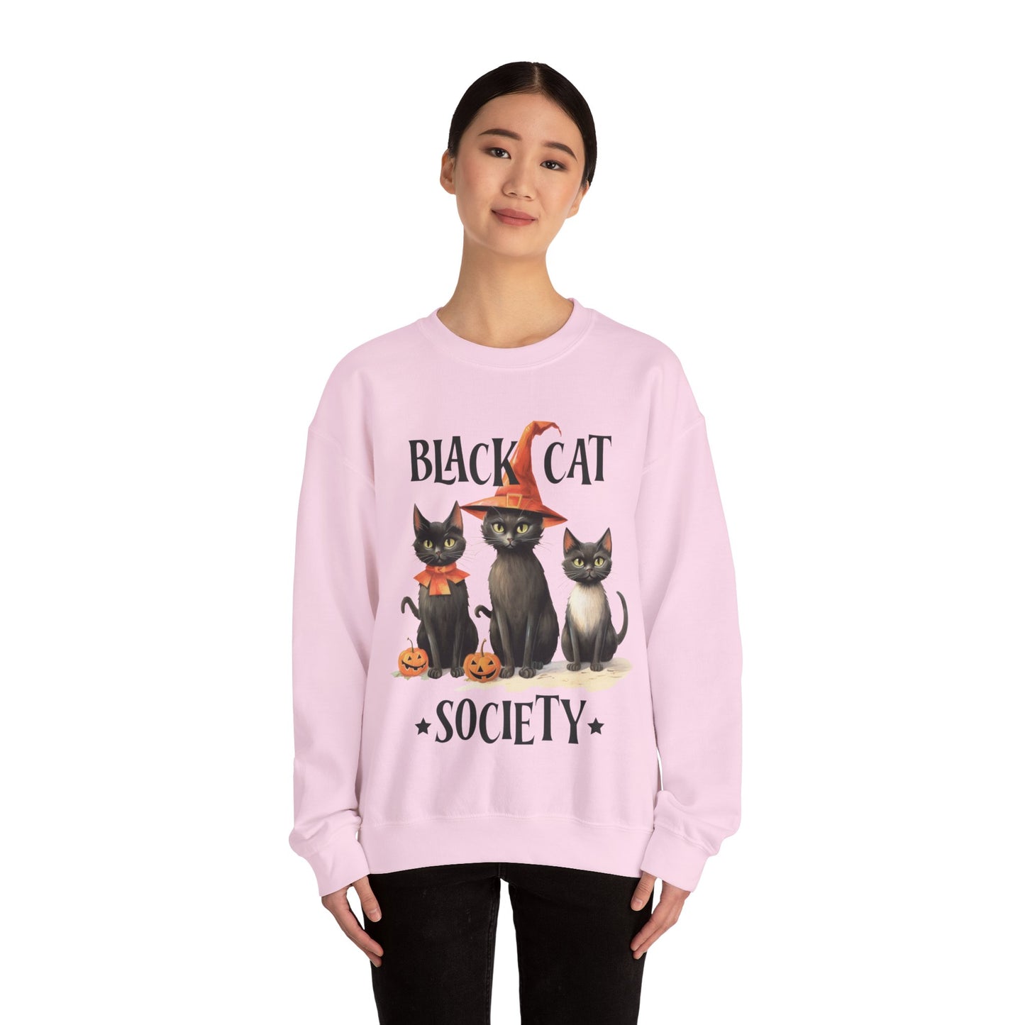 Cat Sweatshirt Halloween Graphic Pullover Sweater | Retro Gifts For Mom Cat Gift For Cat Lovers | Black Cat Society