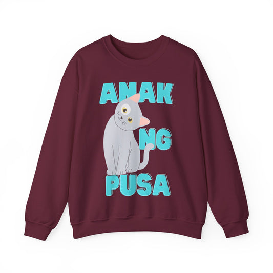 Filipino Sweatshirt Pinoy Graphic Pullover Sweater | Philippine Gifts For Cat Lovers | Tagalog - Anak Ng Pusa