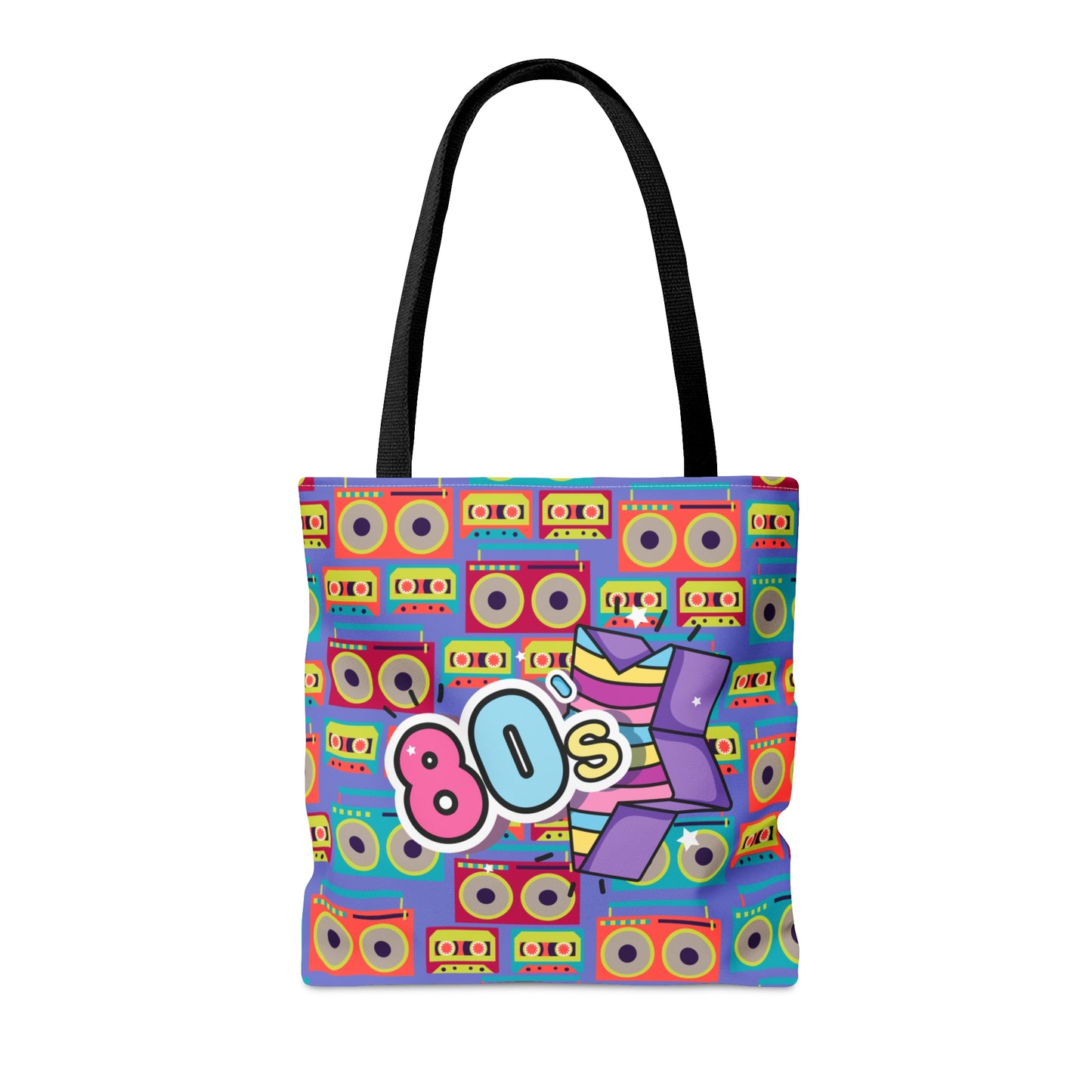 80s Style Pop Icon Tote Bag - Neon Cassette Tapes Design For Women