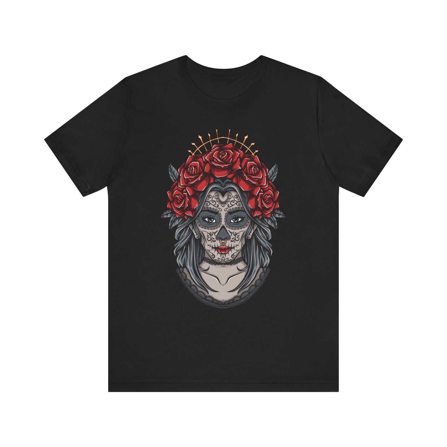Sugar Skull T-Shirt, Gothic Graphic Tee for Teens, Unisex Tshirt Aesthetic Gifts For Him, Day Of The Dead Shirt Design