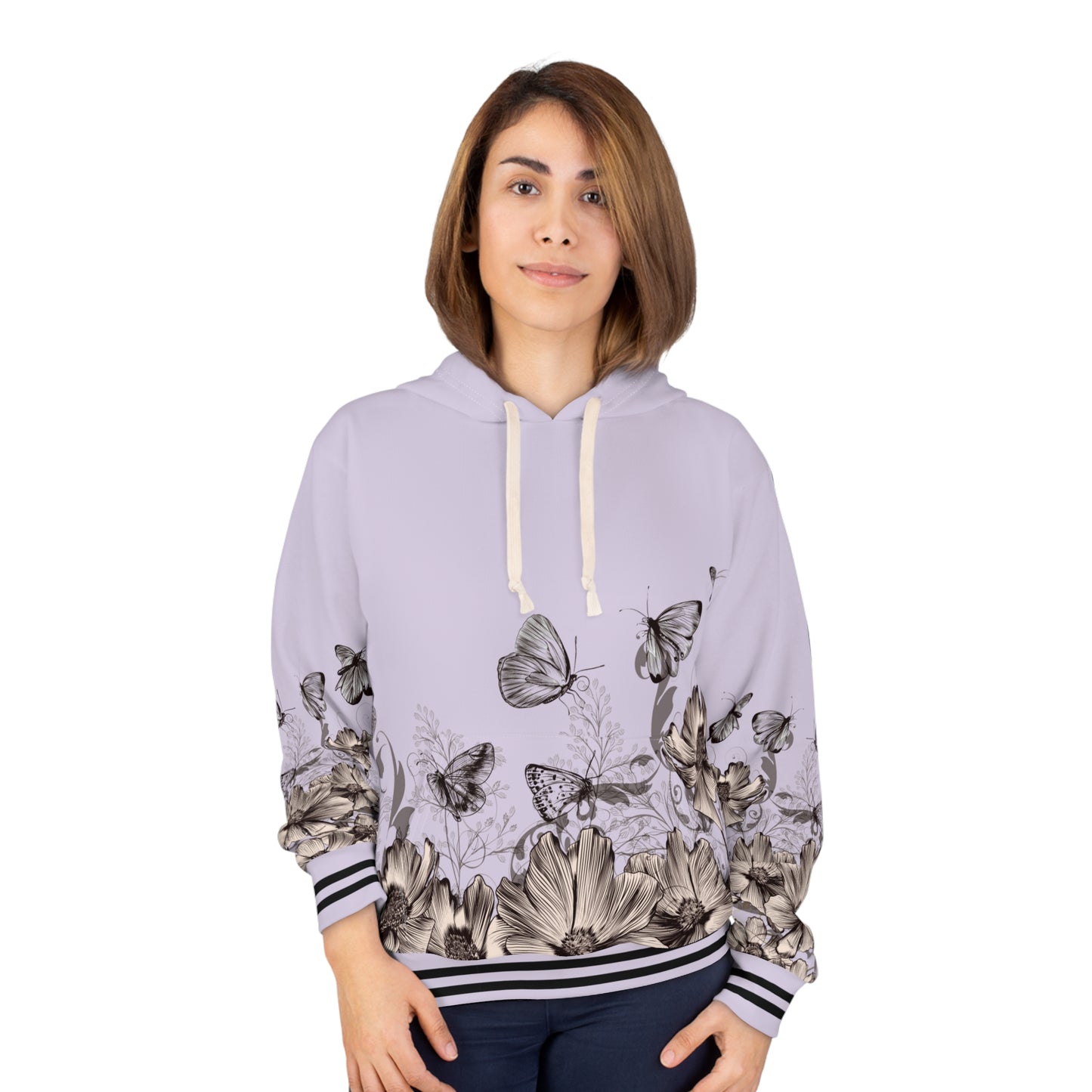 Butterfly Hoodie, Unisex Pullover Hoodie, Floral All Over Print Hoodie, Aesthetic Gift For Her,Flowers Hooded Sweatshirt, Cute Gift For Mom