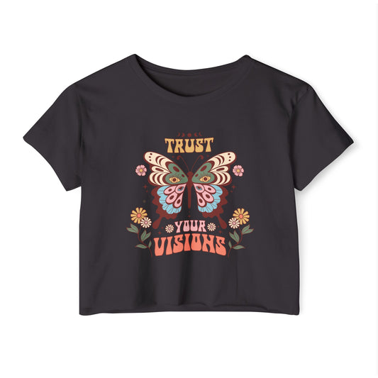 Butterfly Crop Top For Women, Retro Gifts For Her, Boho T-Shirt Croptop Positive TShirt Merch, Stay Sassy
