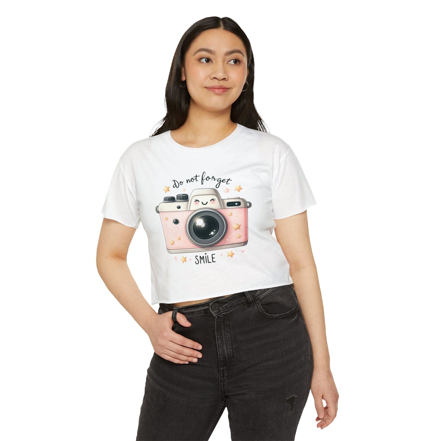 Camera Crop Top For Women, Retro Gifts For Her, Creator T-Shirt Croptop Cute TShirt Merch, Do .not Forget To Smile