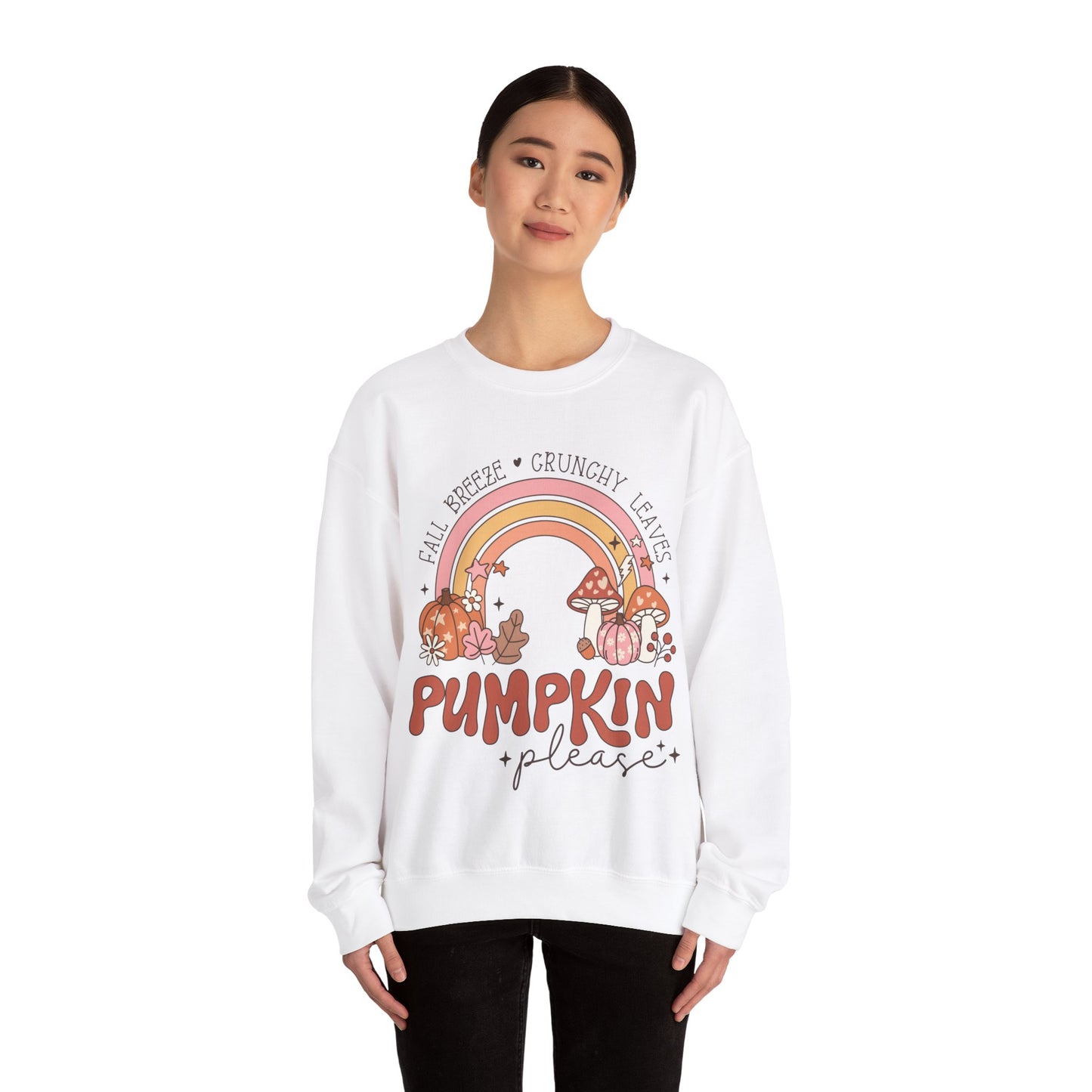 Fall Sweatshirt Halloween Graphic Pullover Sweater | Autumn Gifts For Mom Pumpkin Gift For Farm Lovers | Fall Breeze Crunchy Leaves Pumpkin Please