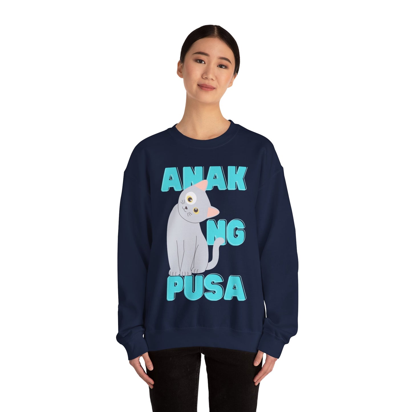 Filipino Sweatshirt Pinoy Graphic Pullover Sweater | Philippine Gifts For Cat Lovers | Tagalog - Anak Ng Pusa