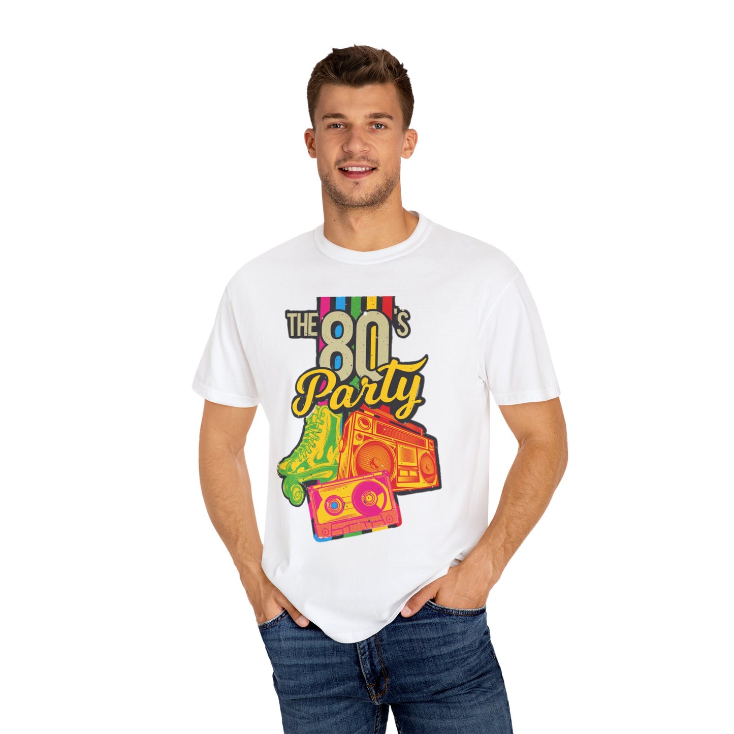 80s Party Comfort Colors Tshirt | Mens T-Shirt Graphic Tees Men Shirt Casual | Comfy Loose Fit Summer Clothes | Cotton Street Wear Clothing College Fashion