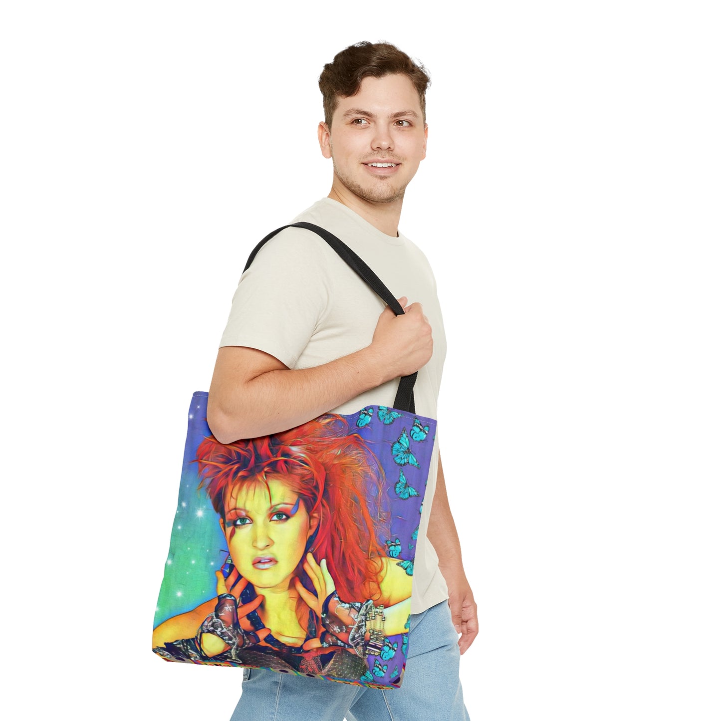 80s Style Pop Icon Tote Bag - Neon Cassette Tapes Design For Women