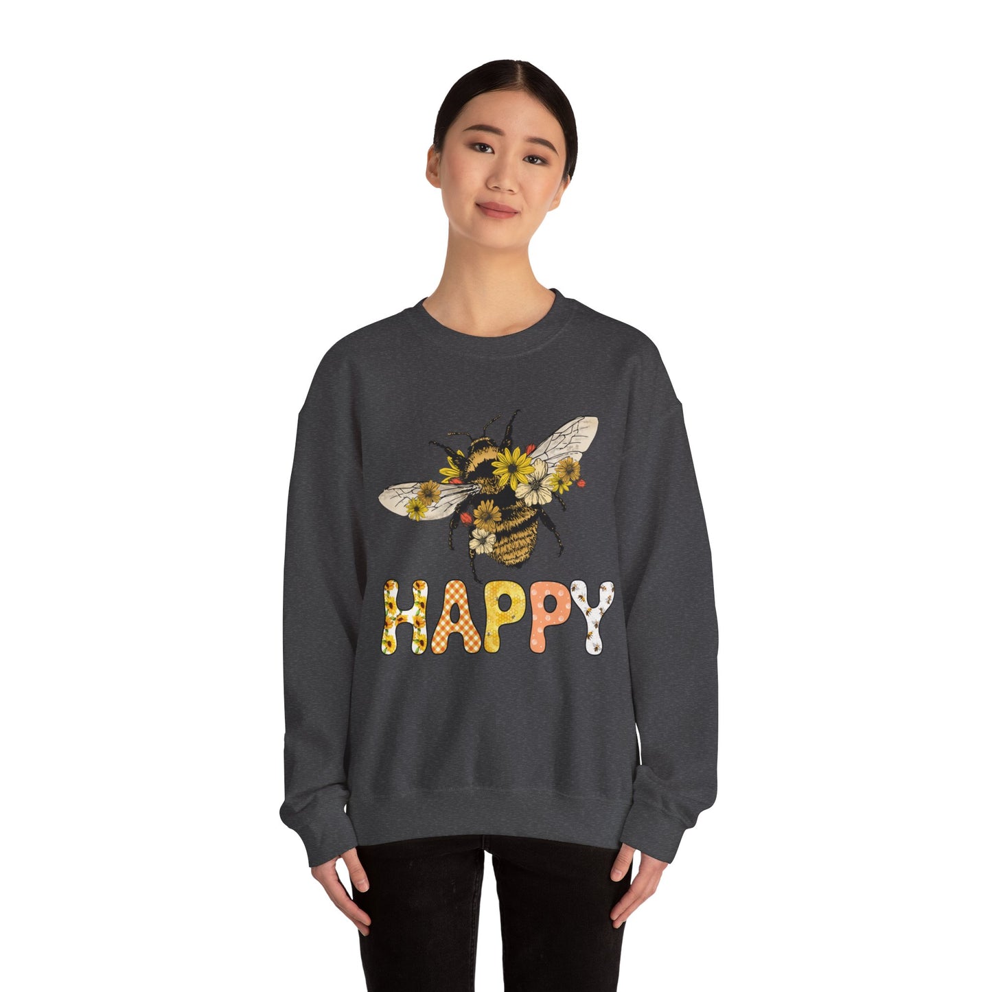 Be Happy Sweatshirt Bee Graphic Pullover Sweater | Motivational Gifts For Teachers | Floral