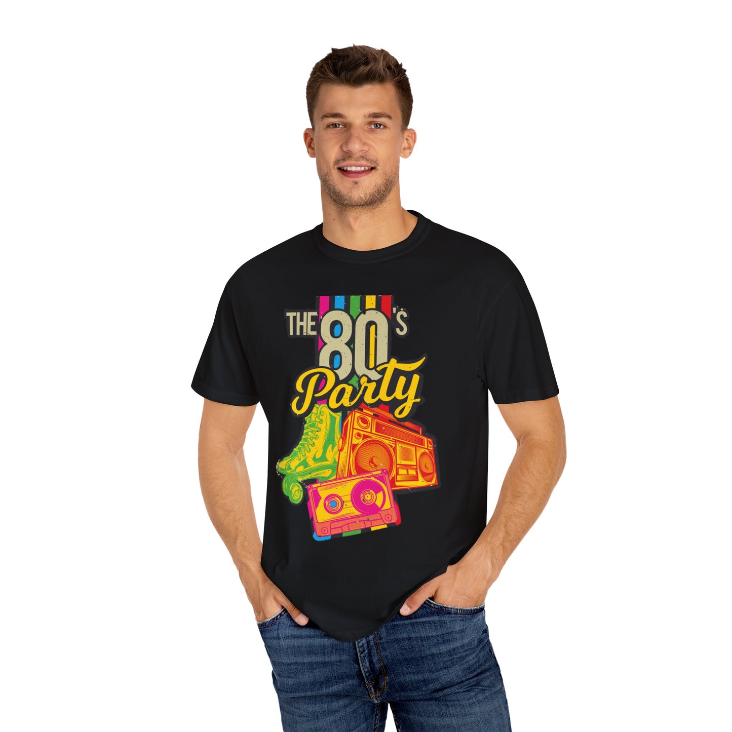 80s Party Comfort Colors Tshirt | Mens T-Shirt Graphic Tees Men Shirt Casual | Comfy Loose Fit Summer Clothes | Cotton Street Wear Clothing College Fashion