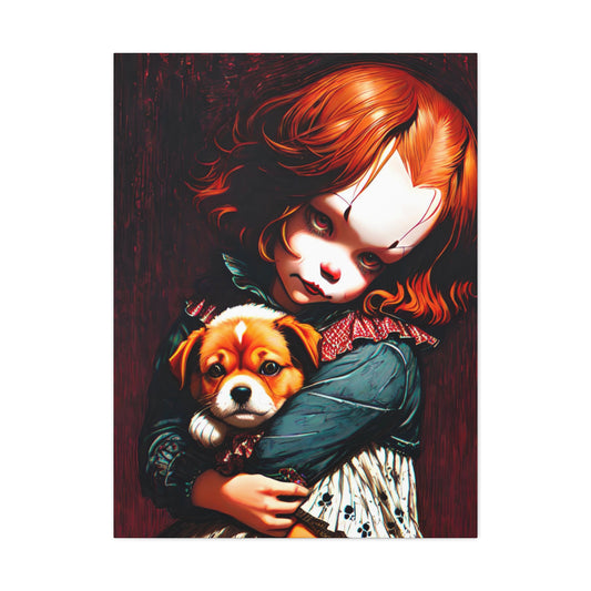 Creepy Clown Girl Holding A Dog Canvas Gallery Wrap 30x40 Wall Hang Colorful Print
