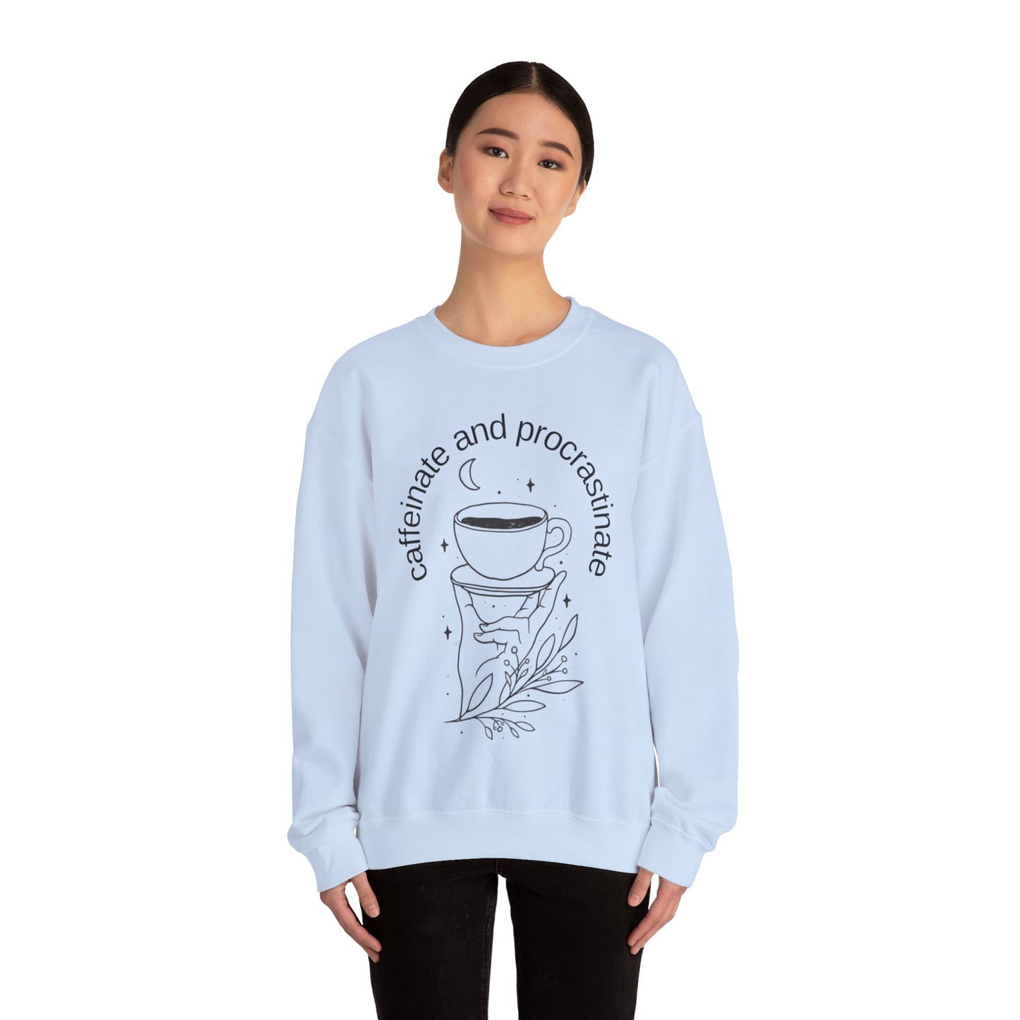 Coffee Sweatshirt Boho Graphic Pullover Sweater | Funny Gifts For Mom Gift For Teachers | Caffeinate And Procrastinate