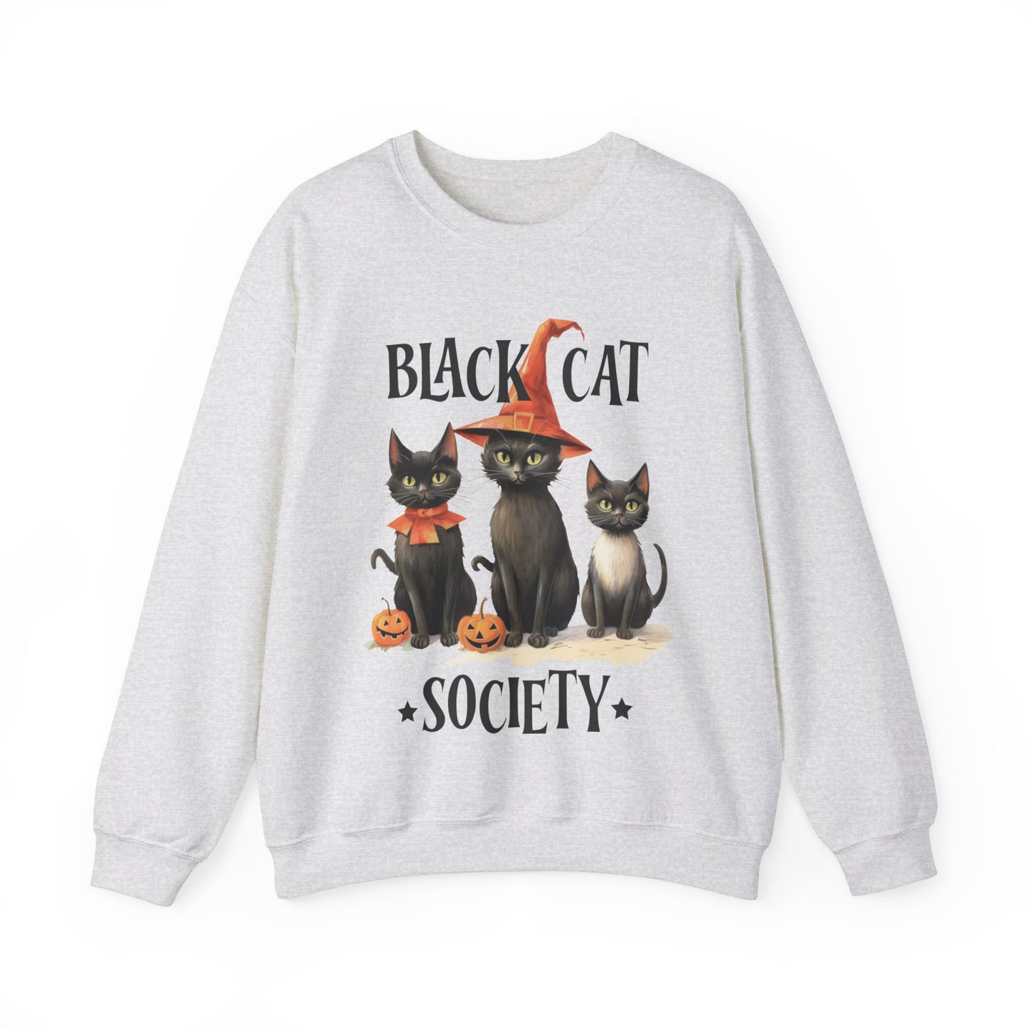 Cat Sweatshirt Halloween Graphic Pullover Sweater | Retro Gifts For Mom Cat Gift For Cat Lovers | Black Cat Society