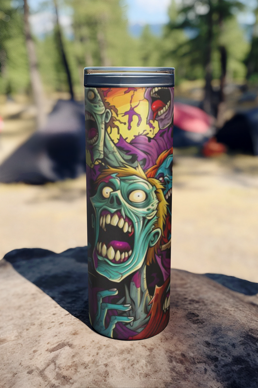 Zombies Skinny Tumbler 20 Oz, Horror Movie Gift For Mom, Halloween Stainless Steel Drinkware With Straw And Lid, Travel Accessory For Hot Cold Drinks