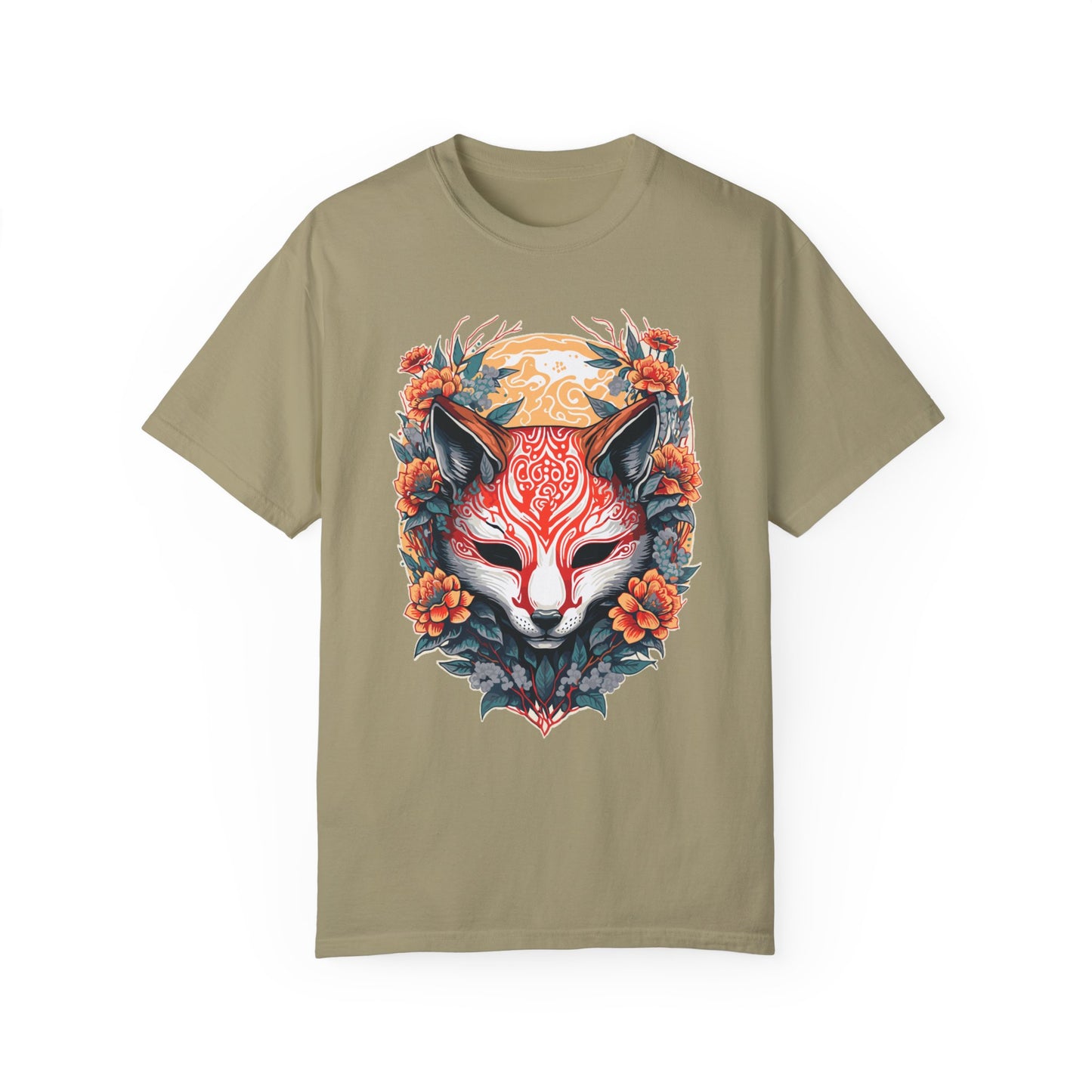 Japanese Kitsune Mask Comfort Colors Tshirt | Mens T-Shirt Graphic Tees Men Shirt Casual | Comfy Loose Fit Summer Clothes | Cotton Street Wear Clothing College Fashion