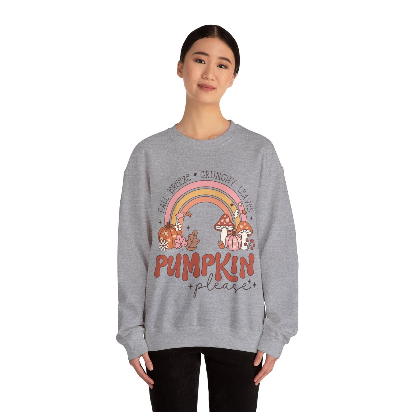 Fall Sweatshirt Halloween Graphic Pullover Sweater | Autumn Gifts For Mom Pumpkin Gift For Farm Lovers | Fall Breeze Crunchy Leaves Pumpkin Please