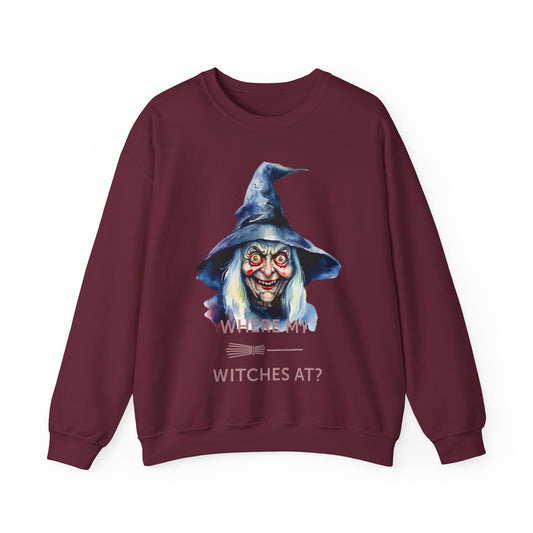 Witch Sweatshirt Halloween Pullover Sweater | Witchy Gifts For Teens Spooky Gift For Her | Where My Witches At?