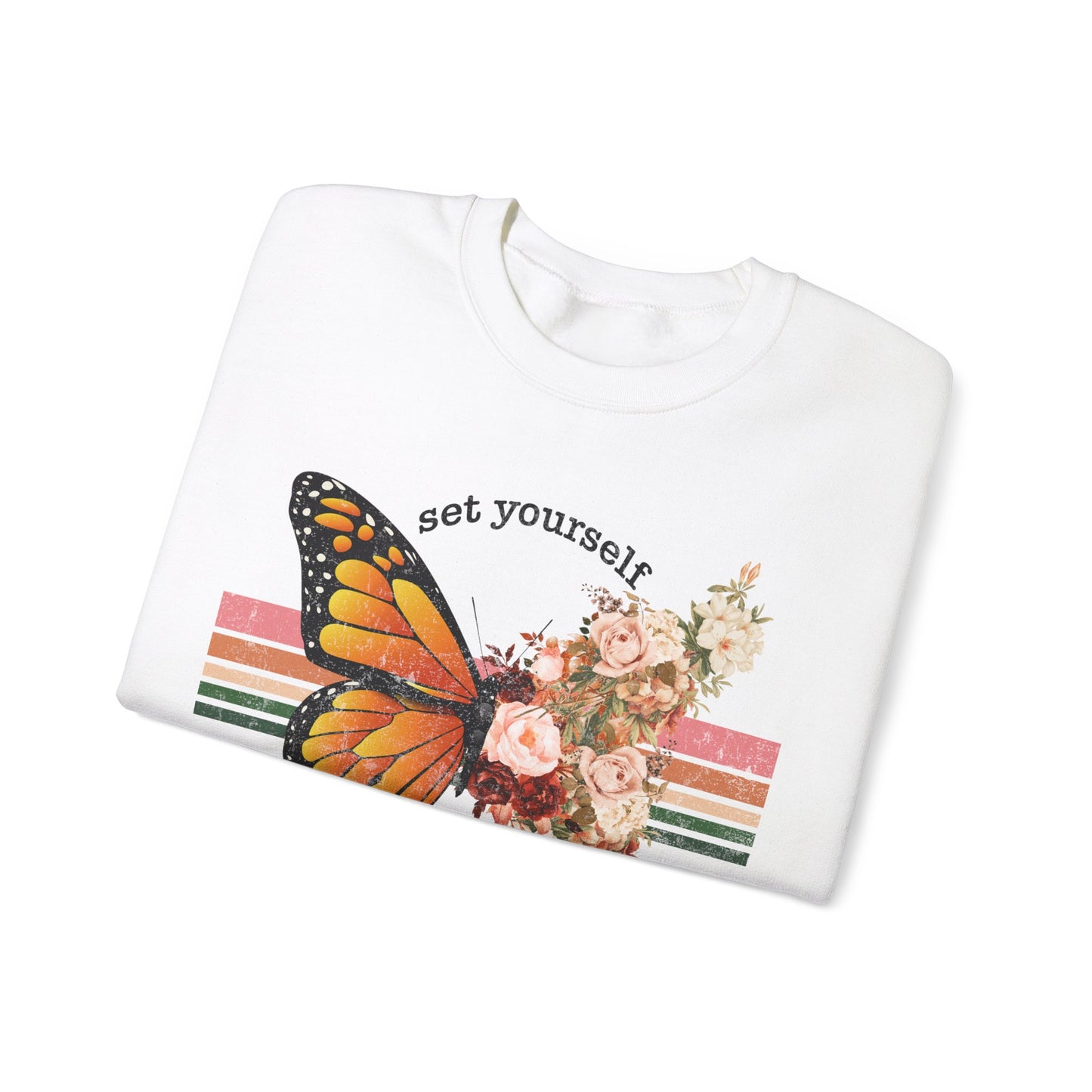 Butterfly Sweatshirt Floral Graphic Pullover Sweater | Motivational Gifts For Mom - Set Yourself Free