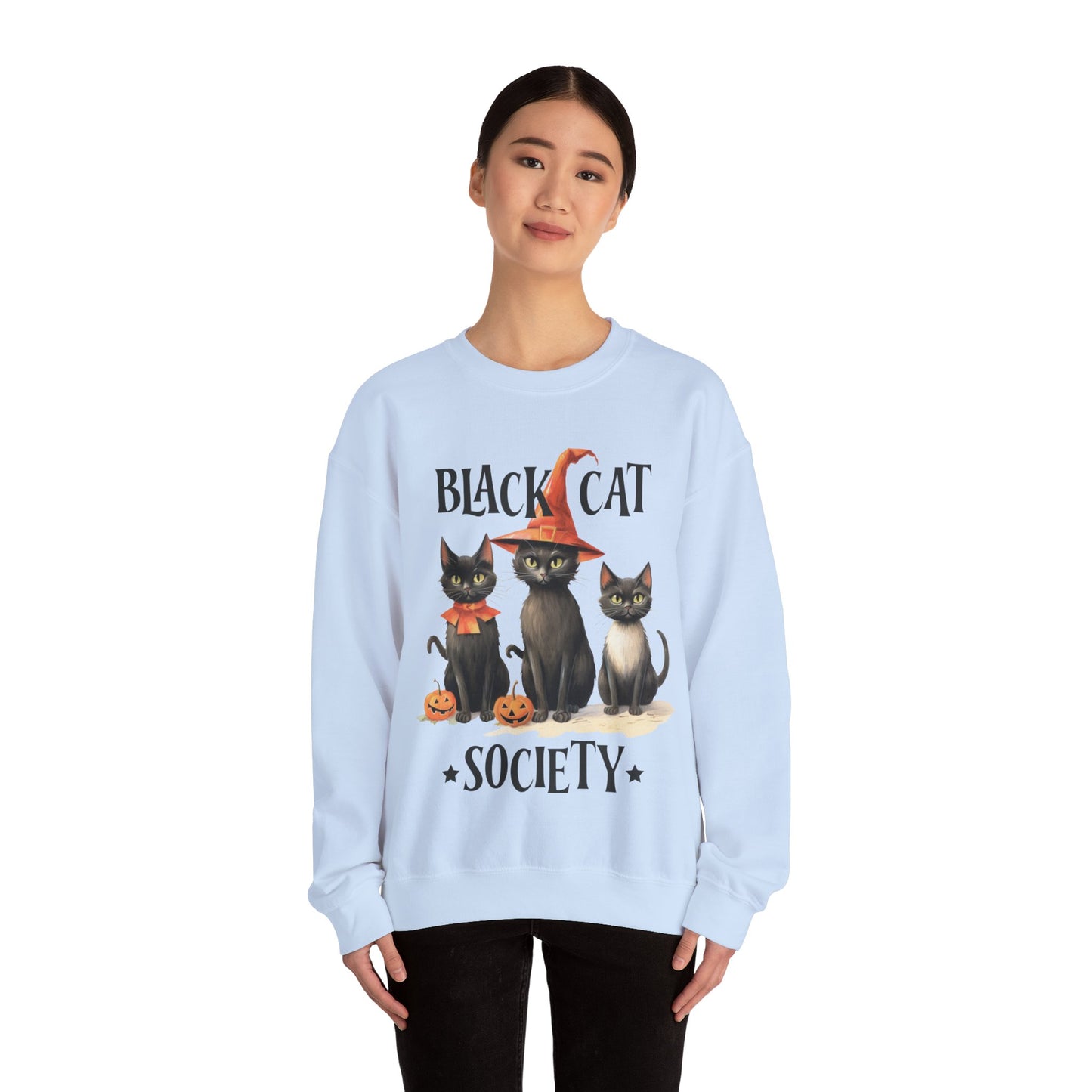Cat Sweatshirt Halloween Graphic Pullover Sweater | Retro Gifts For Mom Cat Gift For Cat Lovers | Black Cat Society