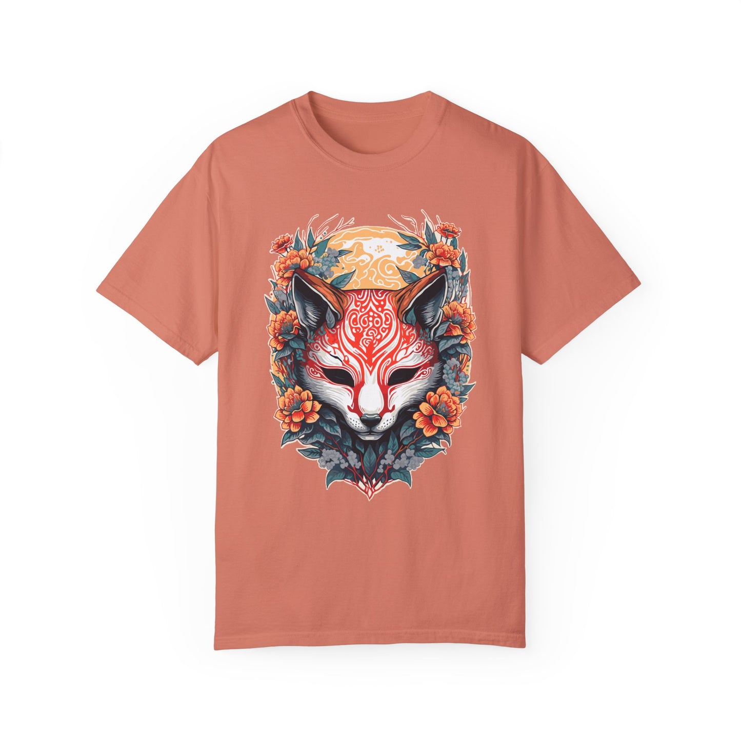 Japanese Kitsune Mask Comfort Colors Tshirt | Mens T-Shirt Graphic Tees Men Shirt Casual | Comfy Loose Fit Summer Clothes | Cotton Street Wear Clothing College Fashion