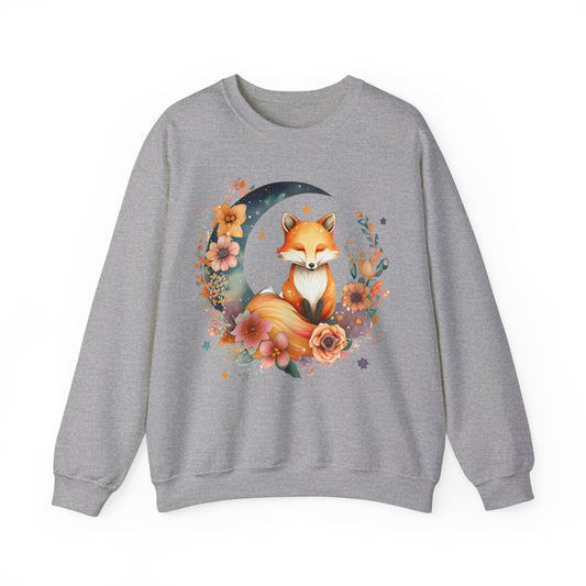 Boho Sweatshirt Floral Graphic Pullover Sweater Moon Gifts For Fox Lovers Fall Outfit