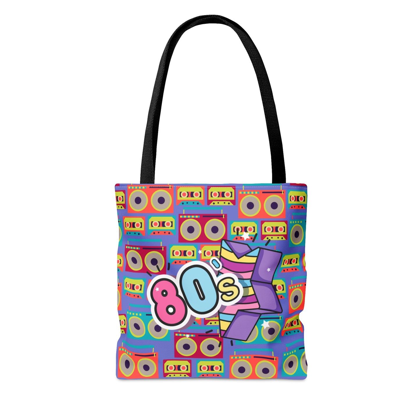 80s Style Pop Icon Tote Bag - Neon Cassette Tapes Design For Women