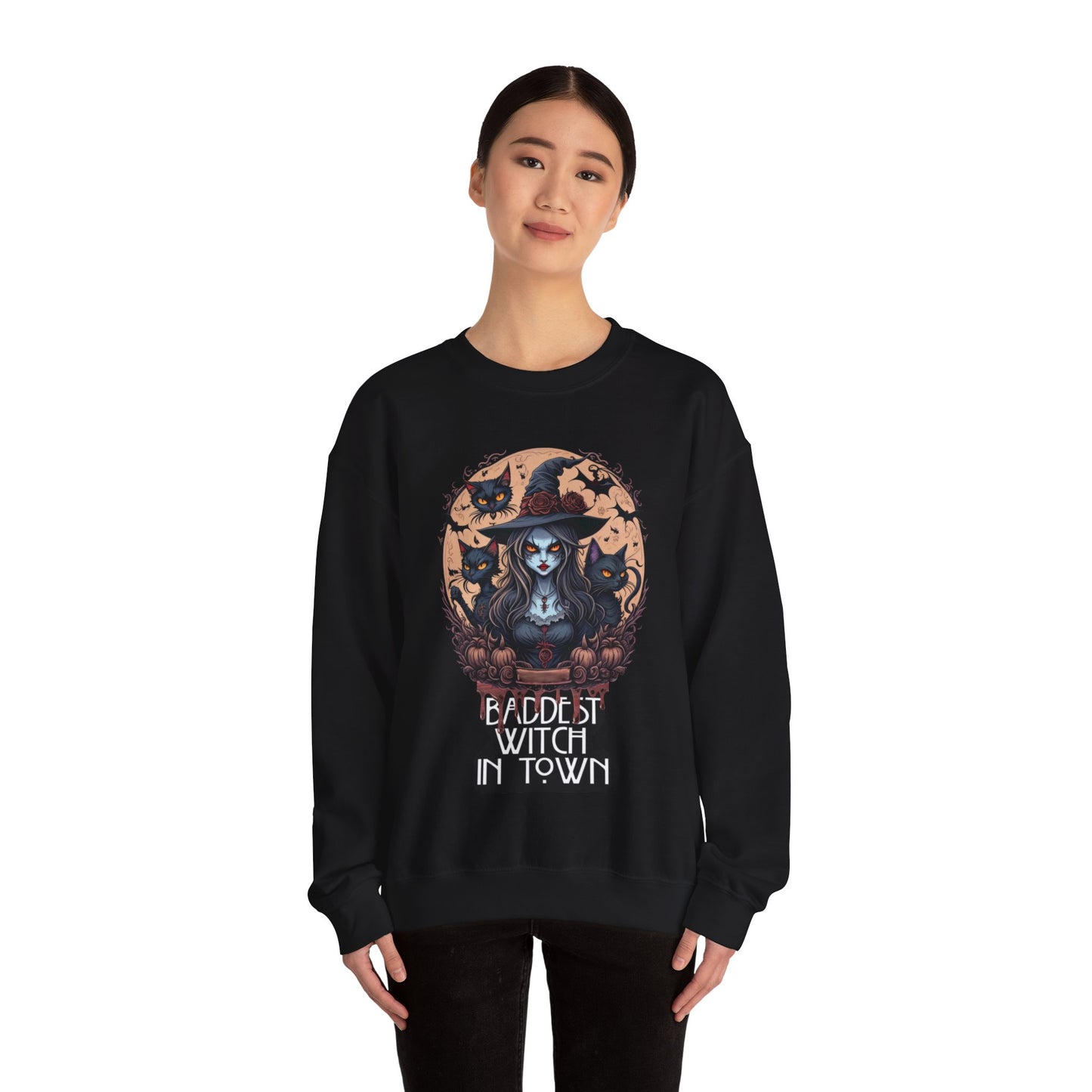 Witch Sweatshirt Halloween Pullover Sweater | Witchy Gifts For Teens Goth Gift For Her | Baddest Witch In Town