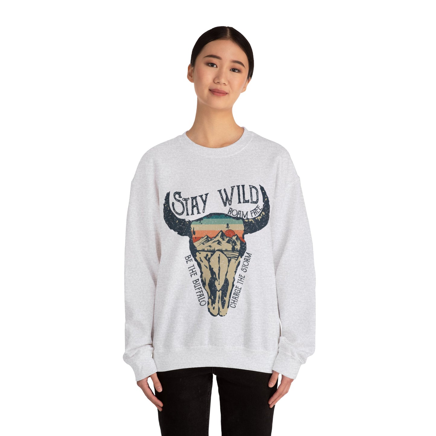 Buffalo Sweatshirt Skull Graphic Pullover Sweater | Desert Gifts For Teens Boho Outfit | Stay Wild
