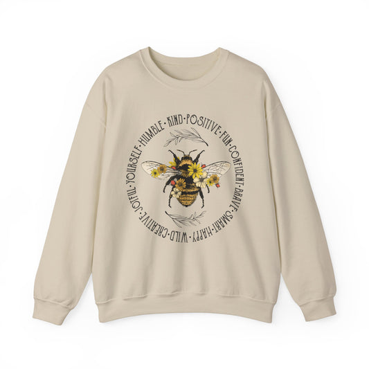 Positive Sweatshirt Bee Graphic Pullover Sweater | Motivational Gifts For Teachers | Be Happy