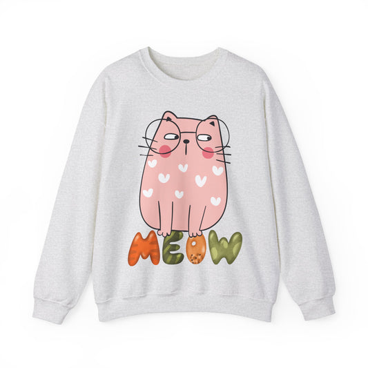 Cat Sweatshirt Cute Graphic Pullover Sweater | Feline Gifts For Cat Lovers - Meow