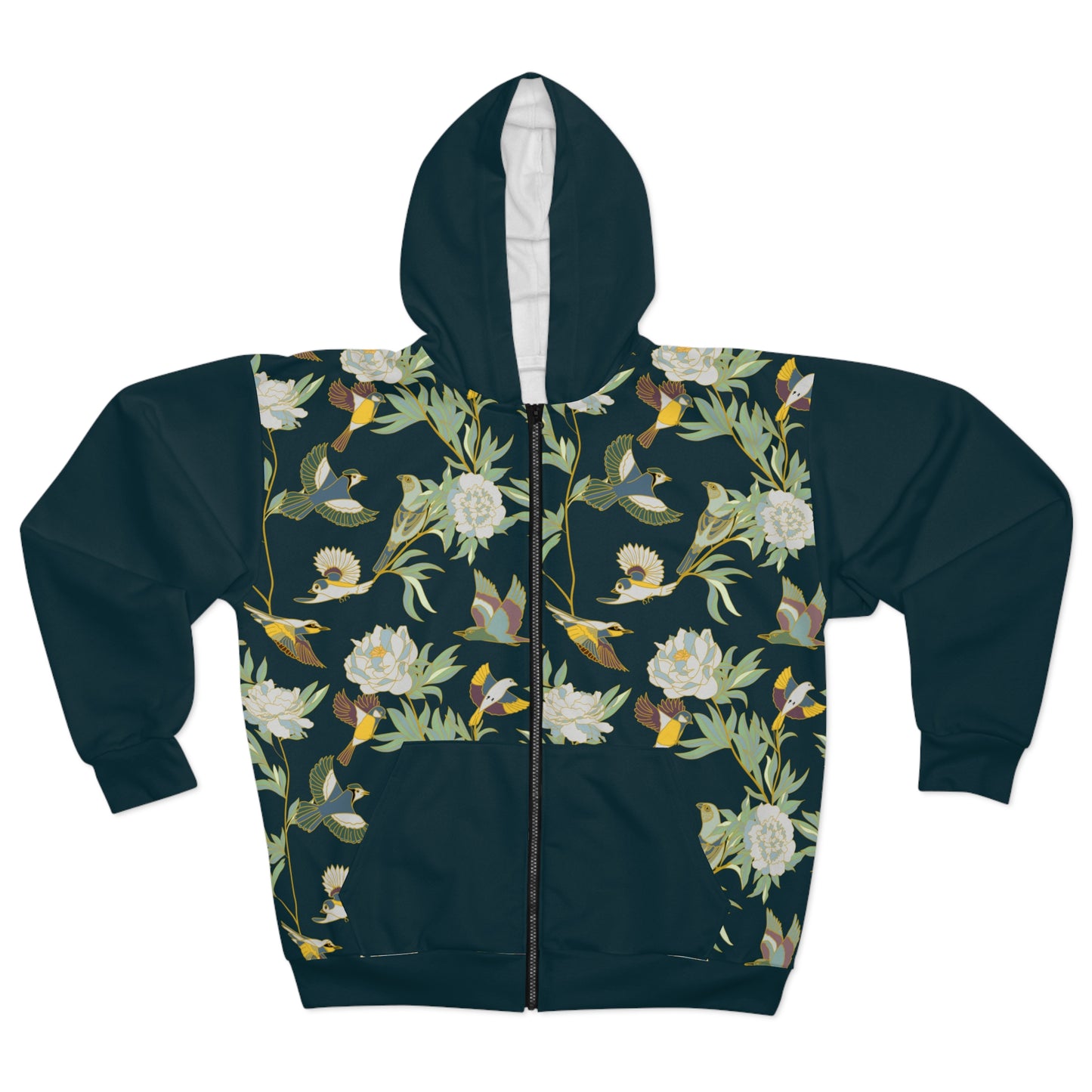 Unisex Zip Hoodie AOP / Roses & Hummingbirds Pattern All Over Print Hoodie / Aesthetic Pullover Zipper Hooded Jacket