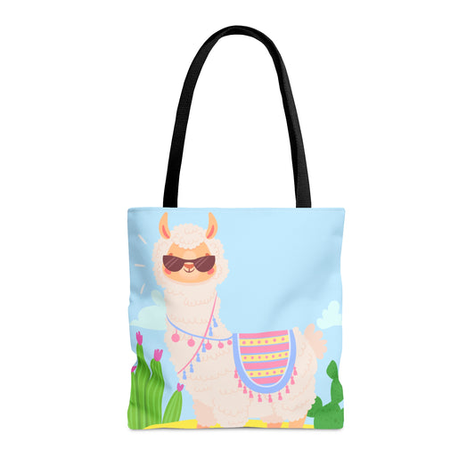 AOP Tote Bag - Farm Llama In Sky Blue Design For Women