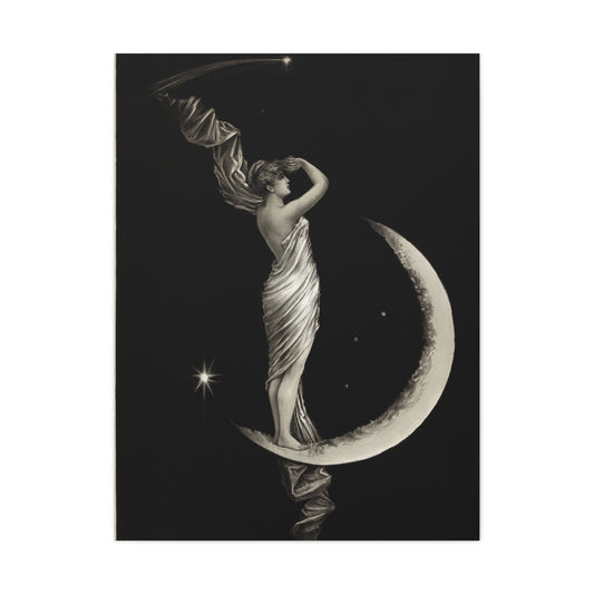 Vintage Art Canvas Gallery Wrap 30x40 Home Wall Art Woman On The Moon