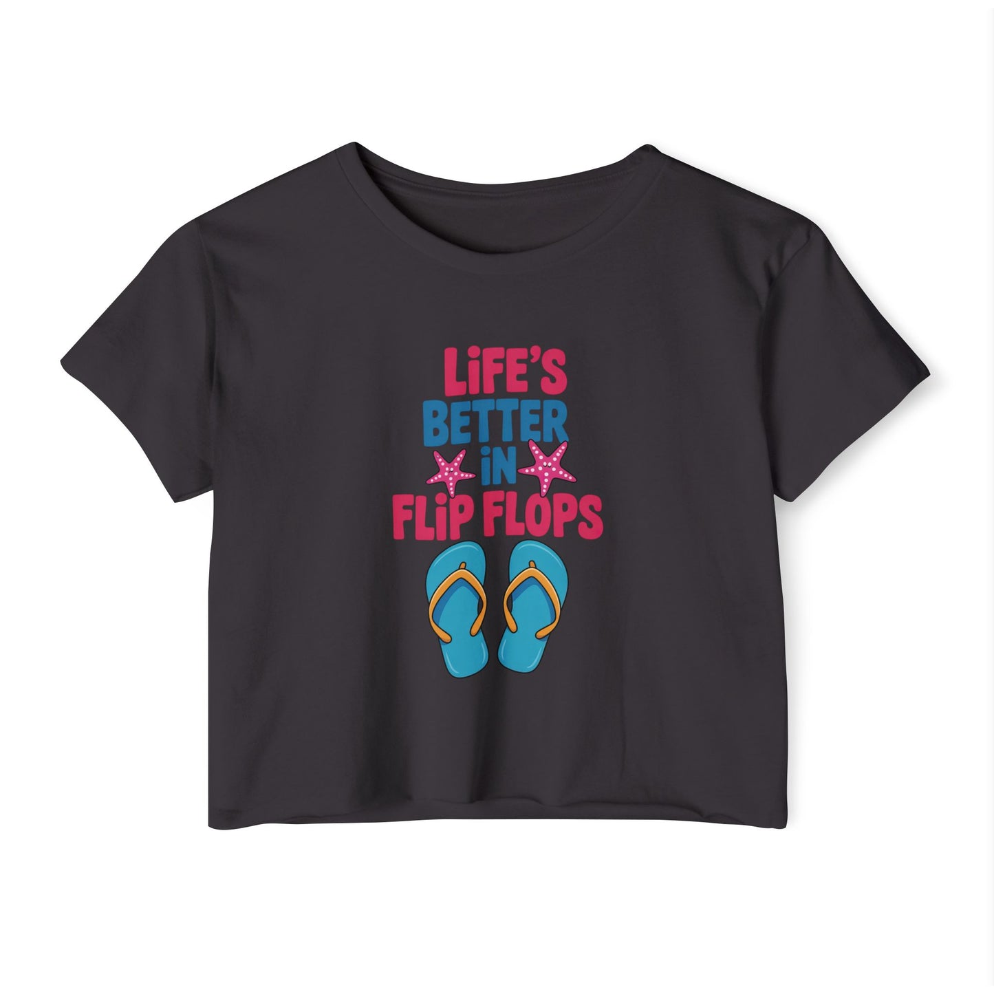 Summer Crop Top For Women, Beach Gifts For Her, Travel T-Shirt Croptop TShirt Merch, Life Is Better In Flip Flops