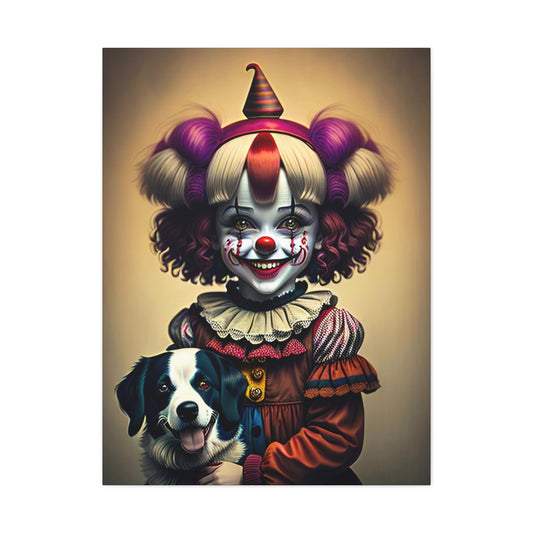 Clown Girl Holding A Dog Canvas Gallery Wrap 30x40 Wall Hang Colorful Print