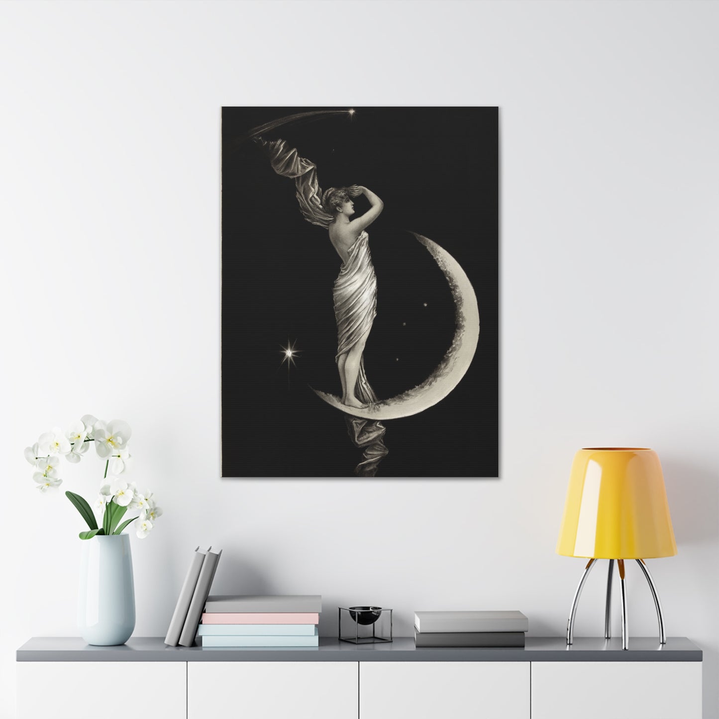 Vintage Art Canvas Gallery Wrap 30x40 Home Wall Art Woman On The Moon