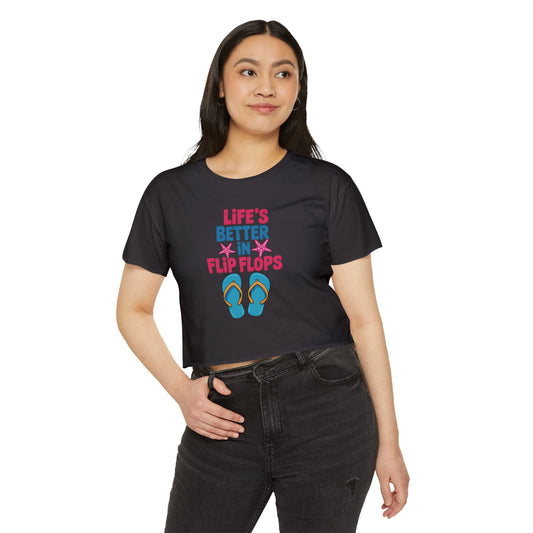Summer Crop Top For Women, Beach Gifts For Her, Travel T-Shirt Croptop TShirt Merch, Life Is Better In Flip Flops