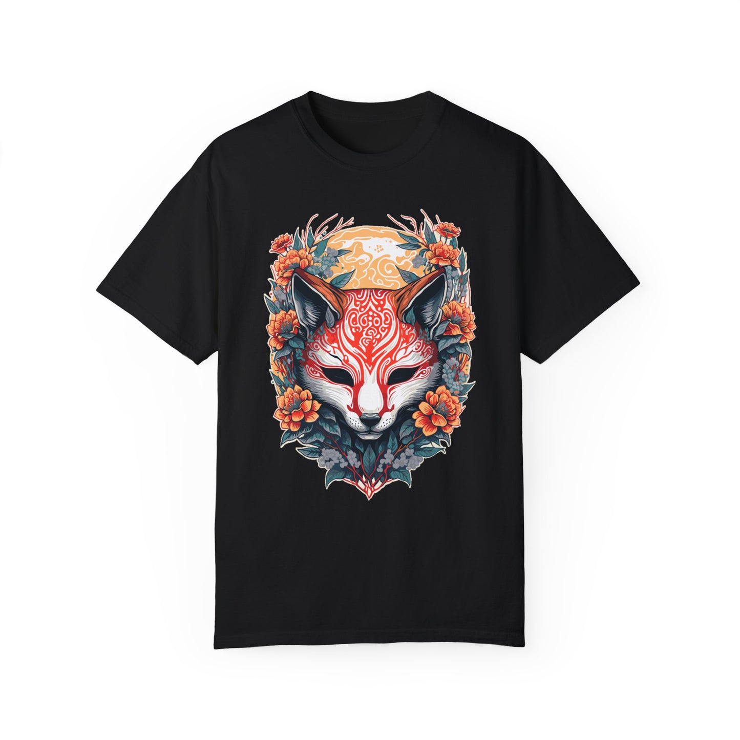 Japanese Kitsune Mask Comfort Colors Tshirt | Mens T-Shirt Graphic Tees Men Shirt Casual | Comfy Loose Fit Summer Clothes | Cotton Street Wear Clothing College Fashion