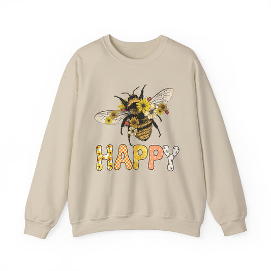 Be Happy Sweatshirt Bee Graphic Pullover Sweater | Motivational Gifts For Teachers | Floral