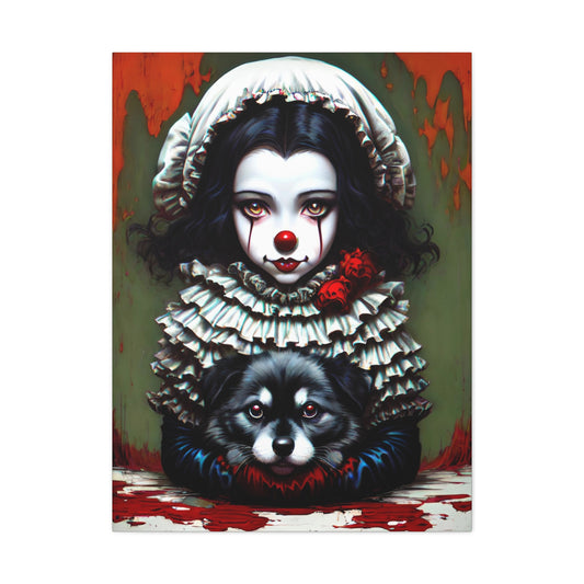 Sad Clown Girl Holding A Dog Canvas Gallery Wrap 30x40 Wall Hang Colorful Print