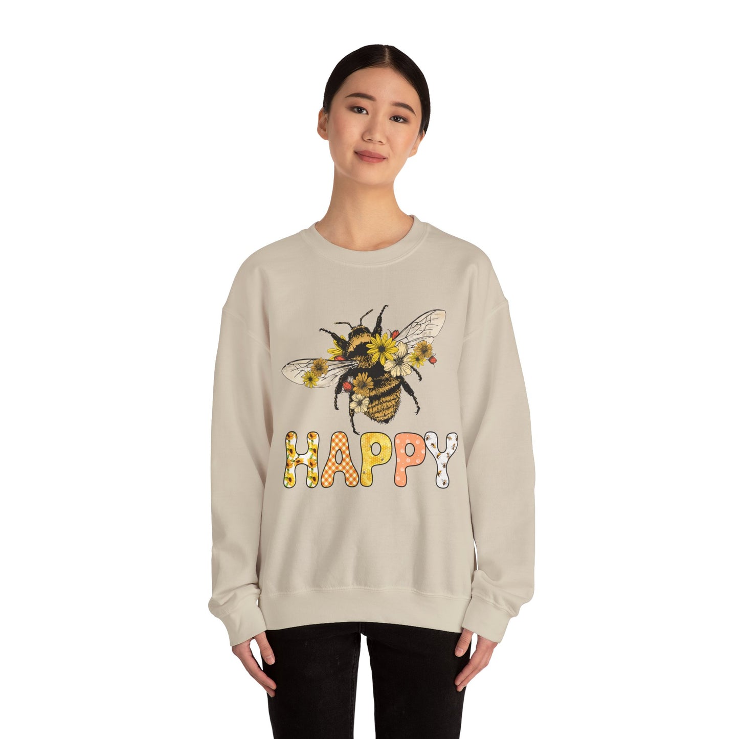 Be Happy Sweatshirt Bee Graphic Pullover Sweater | Motivational Gifts For Teachers | Floral