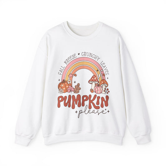 Fall Sweatshirt Halloween Graphic Pullover Sweater | Autumn Gifts For Mom Pumpkin Gift For Farm Lovers | Fall Breeze Crunchy Leaves Pumpkin Please