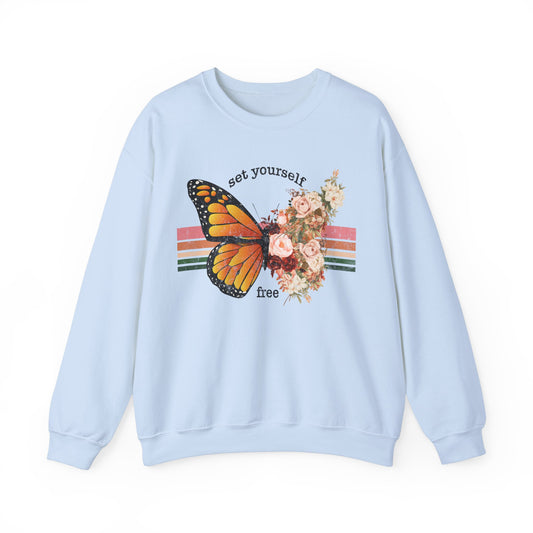 Butterfly Sweatshirt Floral Graphic Pullover Sweater | Motivational Gifts For Mom - Set Yourself Free