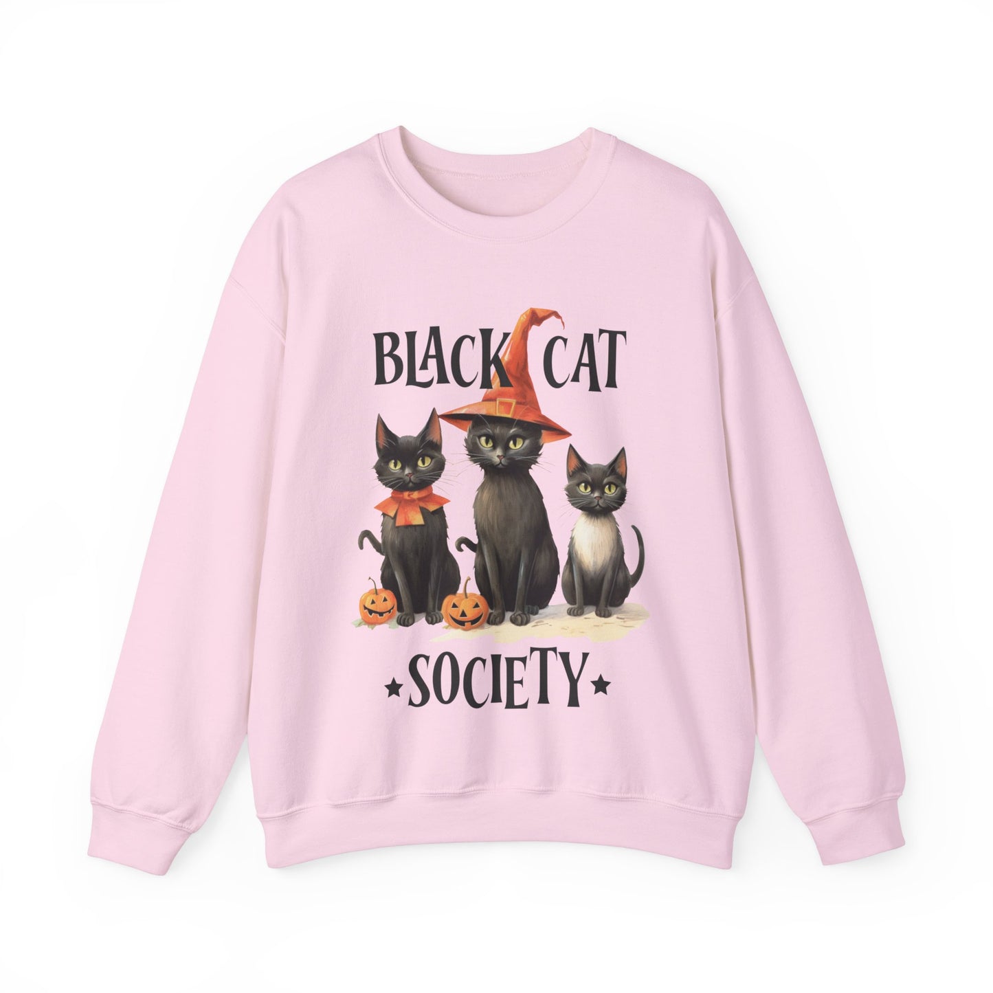Cat Sweatshirt Halloween Graphic Pullover Sweater | Retro Gifts For Mom Cat Gift For Cat Lovers | Black Cat Society