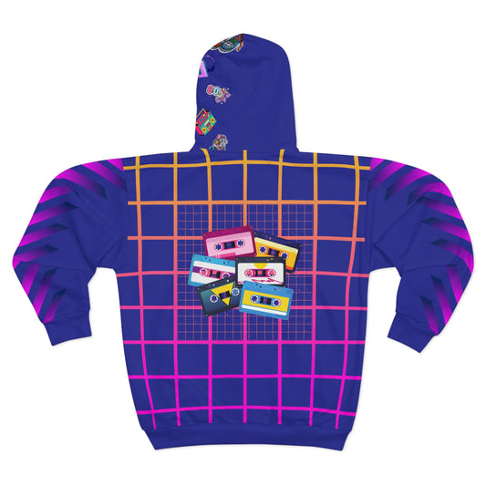 Unisex Zip Hoodie AOP / Retro Neon 80s All Over Print Hooded Sweatshirt / Blue Pullover Zipper Winter Jacket