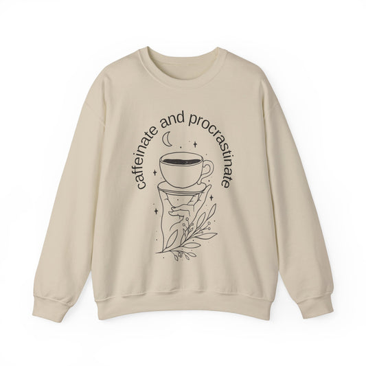 Coffee Sweatshirt Boho Graphic Pullover Sweater | Funny Gifts For Mom Gift For Teachers | Caffeinate And Procrastinate